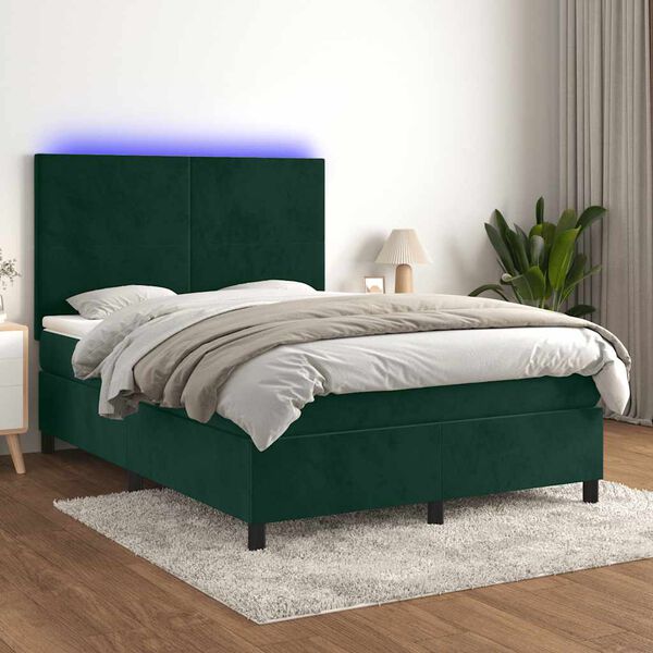 vidaXL Boxspringbett mit Matratze & LED Dunkelgr&uuml;n 140x200 cm Samt