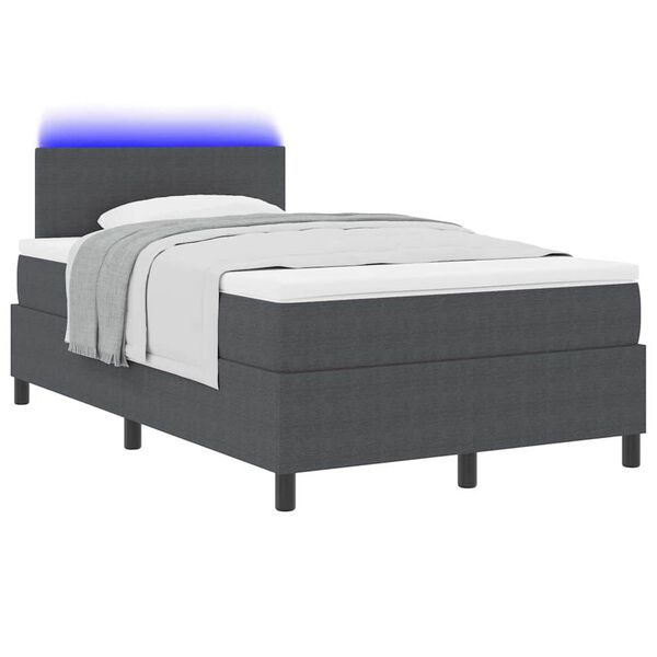 vidaXL LED Boxspringbett Dunkelgrau und Wei&szlig; 120 x 190 cm Cordstoff