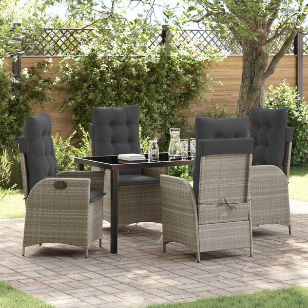 vidaXL Garten Essgruppe mit Kissen 5 pcs Hellgrau Poly-Rattan