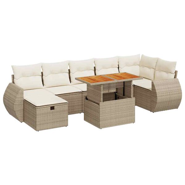 vidaXL 5-tlg. Garten-Sofagarnitur mit Kissen Beige Poly Rattan Akazie