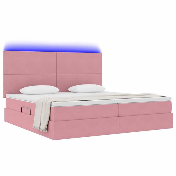 vidaXL Bett mit Stauraum und LED mit Matratze Rosa 200 x 200 cm Samt
