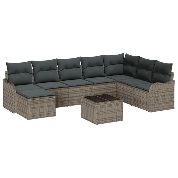 vidaXL Gartensofa-set mit Speicher 9 pcs Grau Poly-Rattan