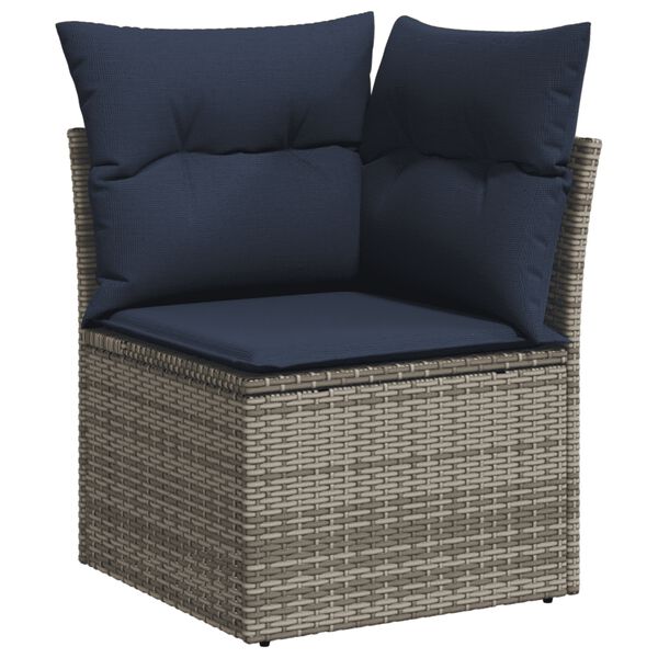 vidaXL 7-tlg. Garten-Sofagarnitur mit Kissen Grau Poly Rattan