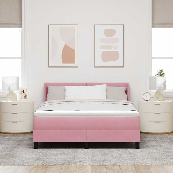 vidaXL Boxspringbett mit Matratze mit Kopfteil Rosa 200 x 160 cm Samt