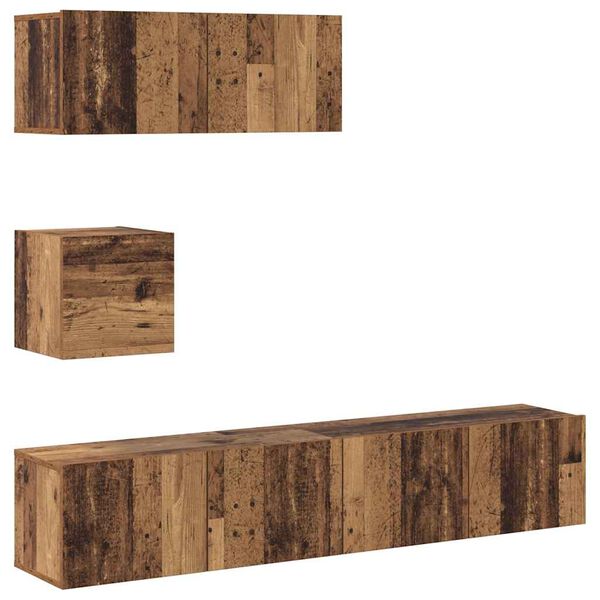 vidaXL 4-tlg. TV-Schrank-Set Wandmontage Altholz-Optik Holzwerkstoff
