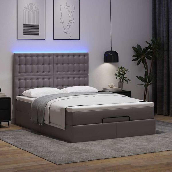 vidaXL Ottoman-Bett mit Matratze & LEDs Grau 140x200 cm Kunstleder