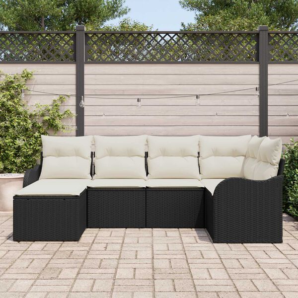 vidaXL Garten-Sofa-Set mit Kissen 6 pcs Schwarz und Wei&szlig; Poly Rattan