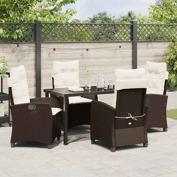 vidaXL Garten Essgruppe mit Kissen 5 pcs Braun Poly-Rattan