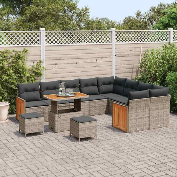 vidaXL Gartensofa-set mit Kissen 13 pcs Grau Poly-Rattan