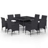 vidaXL 9-tlg. Garten-Essgruppe Poly Rattan und Glas Schwarz