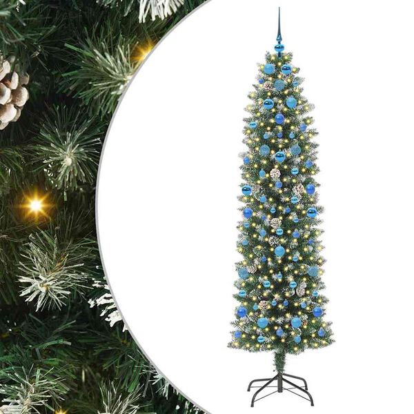 vidaXL K&uuml;nstlicher schlanker Weihnachtsbaum Gr&uuml;n und Wei&szlig; 210 cm