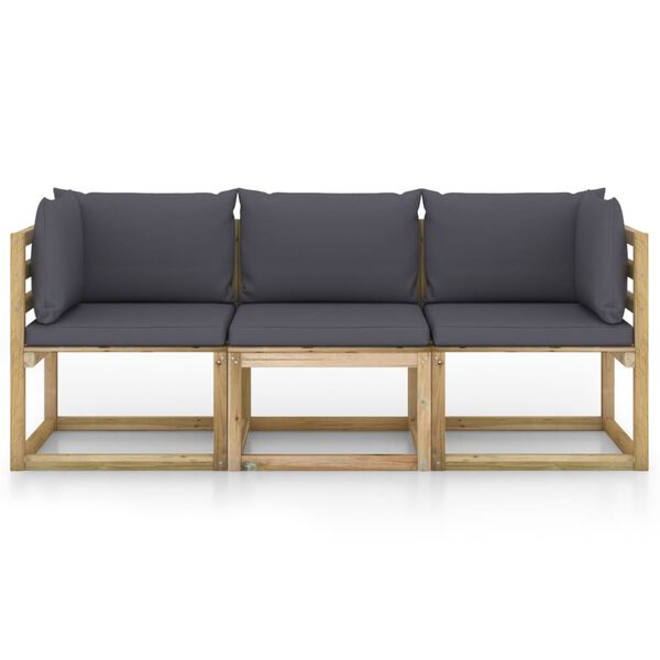 vidaXL Gartensofa 3-Sitzer mit Anthrazit Kissen