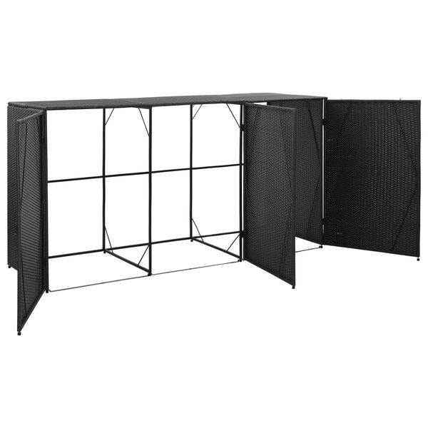 vidaXL Mülltonnenbox für 3 Tonnen Schwarz 229x78x120 cm Poly Rattan