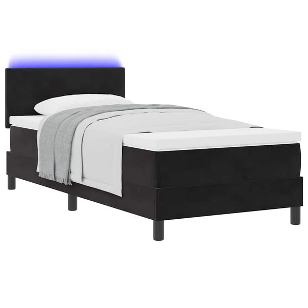 vidaXL LED Boxspringbett mit Matratze mit LED Schwarz 90 x 200 cm Samt