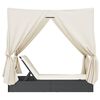 vidaXL Doppel-Sonnenliege mit Dach und Vorhängen Schwarz Poly-Rattan