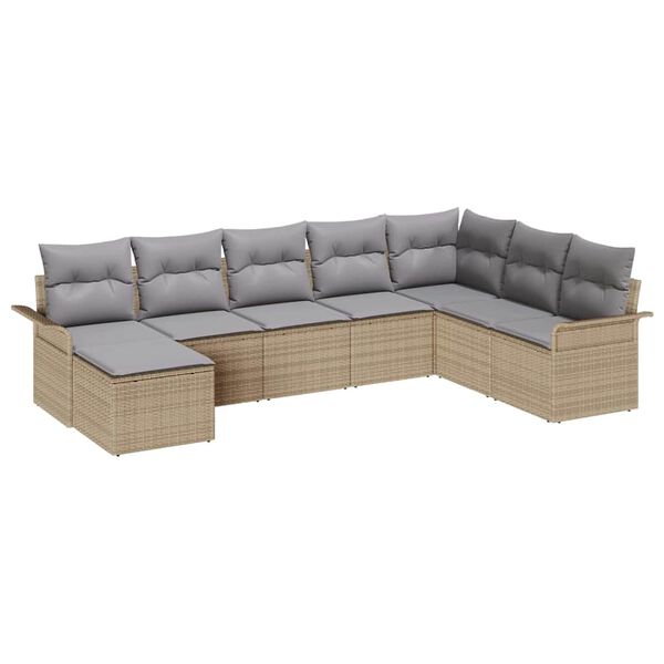 vidaXL Garten-Sofa-Set mit Kissen mit Speicher 8 pcs Beige Poly Rattan