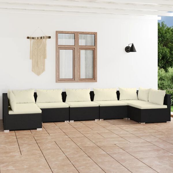 vidaXL 7-tlg. Garten-Lounge-Set mit Kissen Poly Rattan Schwarz