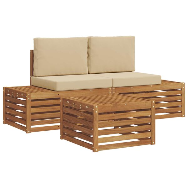 vidaXL Outdoor-Sofagarnitur mit Kissen 3 St&uuml;ck Natur und Beige