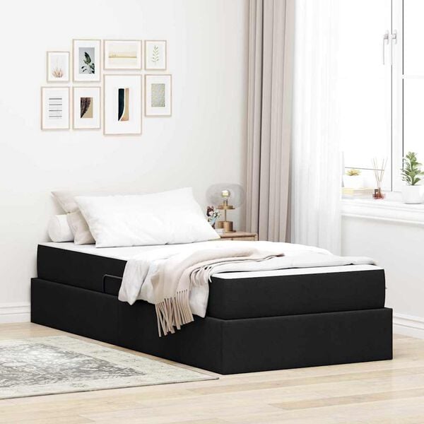 vidaXL Aufbewahrungsbett mit Matratze Schwarz 90 x 190 cm Polyester