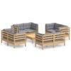 vidaXL 9-tlg. Garten-Lounge-Set mit Grauen Kissen Kiefernholz