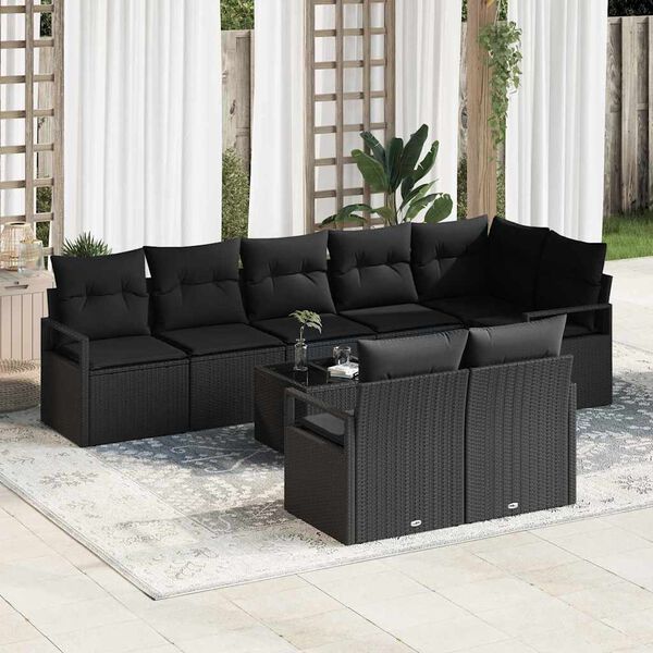 vidaXL Sofa Set mit Kissen 9 pcs Schwarz Poly Rattan