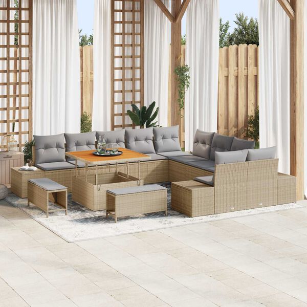 vidaXL Gartensofa-set mit Kissen 13 pcs Beige Poly-Rattan
