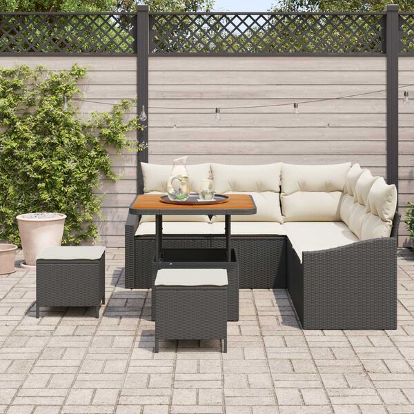 vidaXL Garten-Sofa-Set mit Kissen mit Speicher 8 pcs Schwarz und Creme