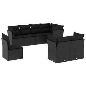 vidaXL 8-tlg. Garten-Sofagarnitur mit Kissen Schwarz Poly Rattan