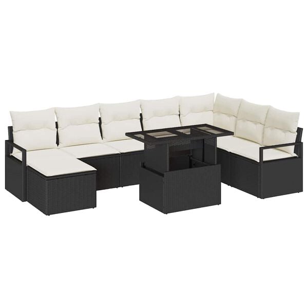 vidaXL Garten-Sofa-Set mit Kissen 9 pcs Schwarz und Creme