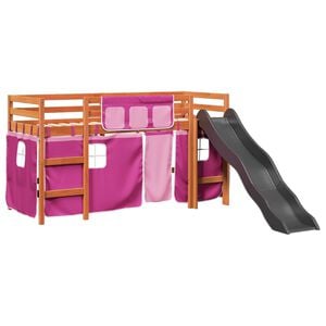 vidaXL Kinderhochbett mit Vorh&auml;ngen Rosa 80x200 cm Massivholz Kiefer