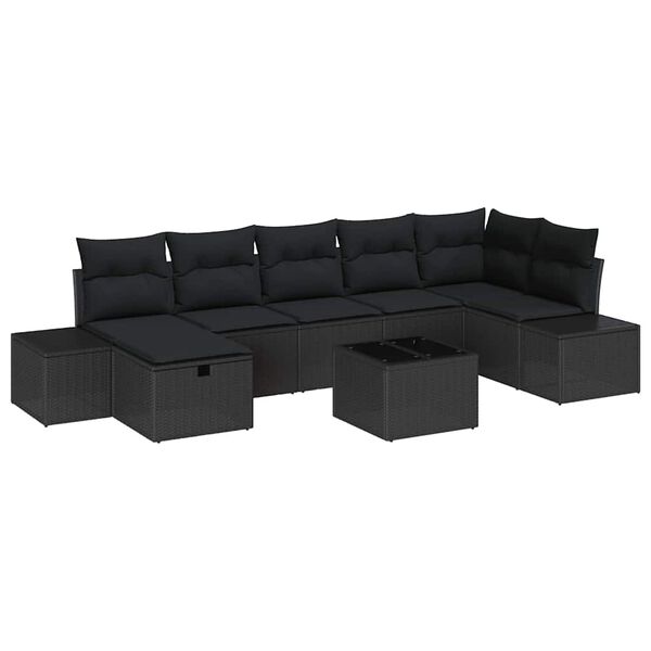 vidaXL Gartensofa-set mit Kissen 8 pcs Schwarz Poly-Rattan