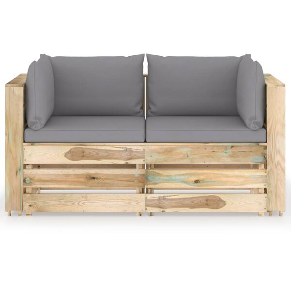 vidaXL 2-Sitzer Outdoor-Sofa mit Kissen Gr&uuml;n Impr&auml;gniertes Holz