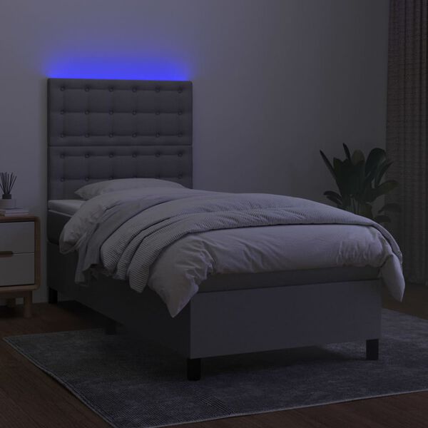 vidaXL Boxspringbett mit Matratze & LED Hellgrau 90x200 cm Stoff