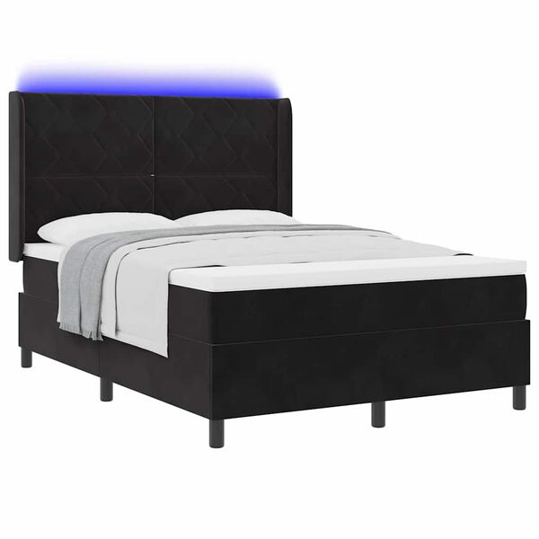 vidaXL Boxspringbett mit LED-Lichtleisten Schwarz 140 x 190 cm Samt