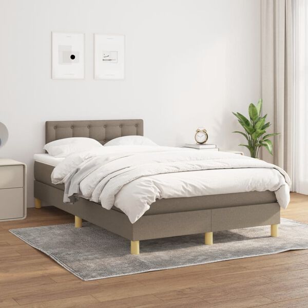 vidaXL Boxspringbett mit Matratze Taupe 120x190 cm Stoff
