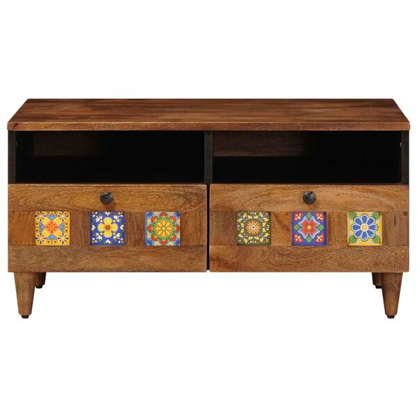 vidaXL TV-Schr&auml;nk mit Regal Walnuss 70 x 33 x 46 cm Massivholz Mango