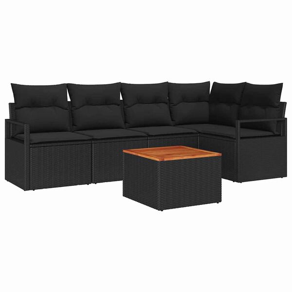 vidaXL Gartensofa-set mit Kissen 6 pcs Schwarz Poly-Rattan