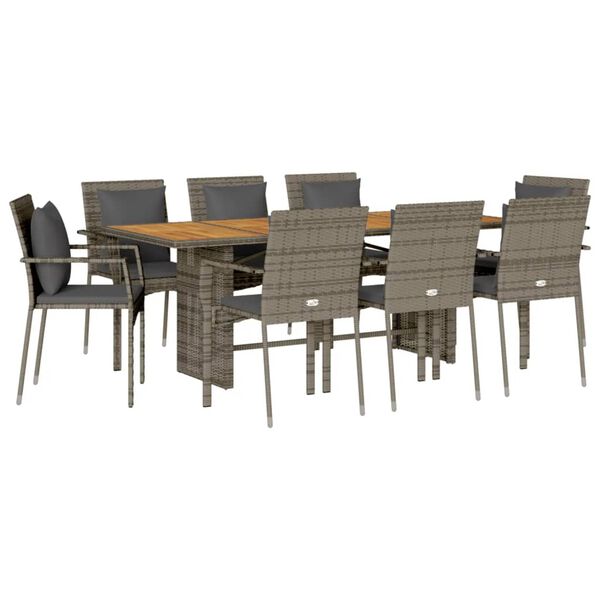 vidaXL 7-tlg. Garten-Essgruppe mit Kissen Grau Poly Rattan