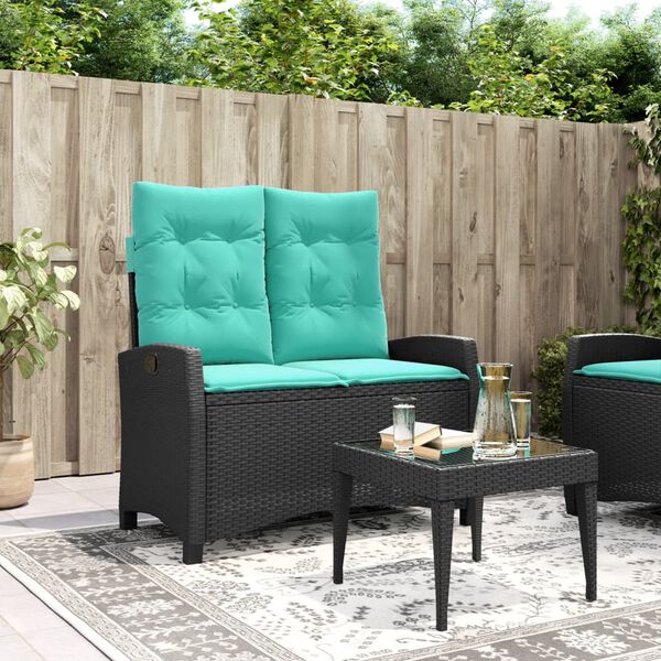 vidaXL Gartenbank Verstellbar mit Kissen Schwarz Poly Rattan