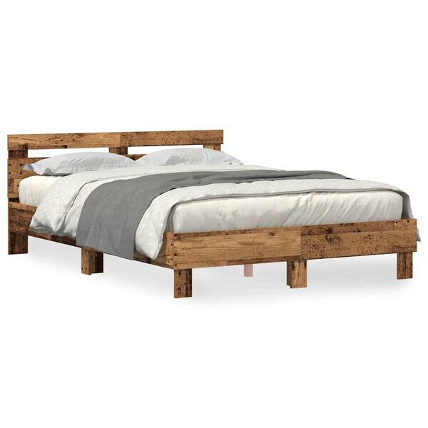 vidaXL Bettgestell mit Kopfteil Altholz 140 x 190 cm Holzwerkstoff