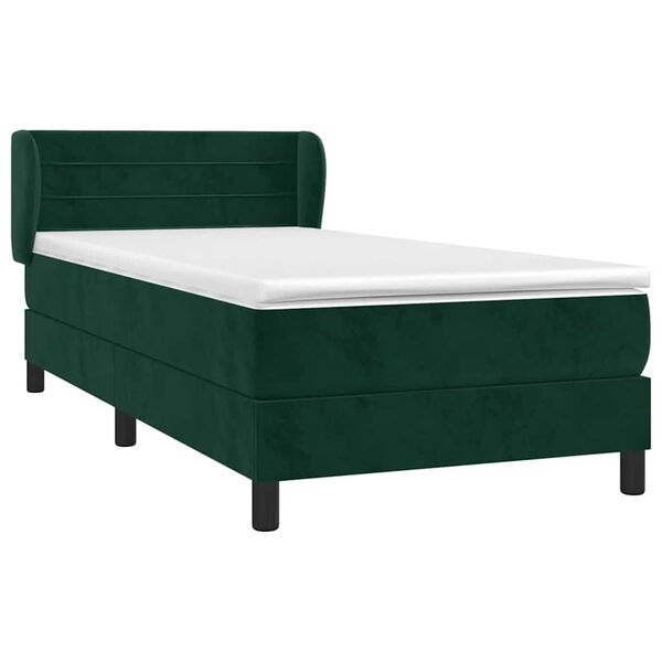 vidaXL Boxspringbett mit Matratze Dunkelgr&uuml;n 90x190 cm Samt
