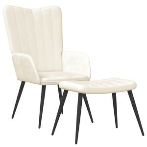 vidaXL Relaxsessel mit Hocker Cremewei&szlig; Samt