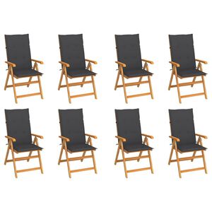 vidaXL Verstellbare Klappst&uuml;hle mit Kissen, 8-teilig, Massivholz Teakholz