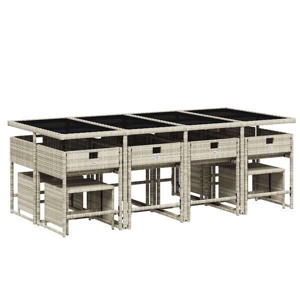 vidaXL 13-tlg. Garten-Essgruppe mit Kissen Hellgrau Poly Rattan