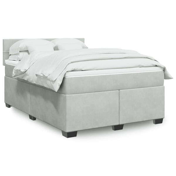 vidaXL Boxspringbett mit Matratze Hellgrau 140x190 cm Samt