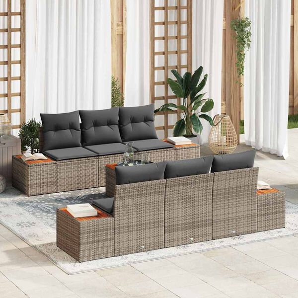 vidaXL Garten-Sofa-Set mit Kissen mit Speicher 7 pcs Grau Poly Rattan
