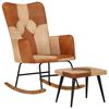 vidaXL Schaukelstuhl mit Fu&szlig;hocker Braun Echtleder und Canvas