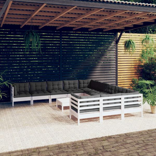 vidaXL 12-tlg. Garten-Lounge-Set mit Kissen Wei&szlig; Kiefernholz