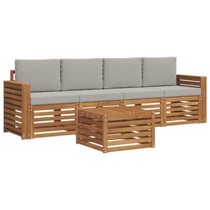 vidaXL Outdoor-Sofagarnitur mit Kissen 5 pcs Nat&uuml;rlich und Hellgrau