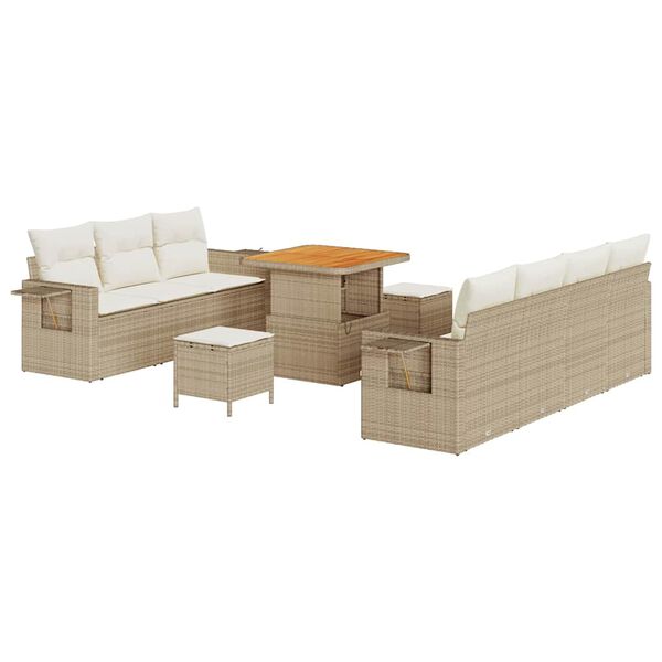 vidaXL Garten-Sofa-Set mit Kissen mit Speicher 10 pcs Beige und Creme